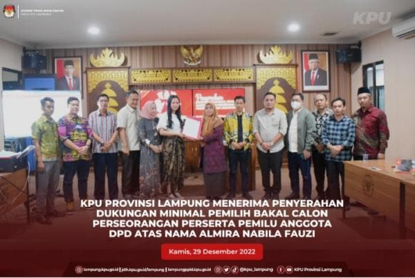 KPU Lampung Rilis 20 Nama Bakal Calon Perseorangan DPD RI 2024