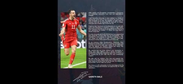Gareth Bale Umumkan Gantung Sepatu dari Dunia Sepak Bola Gareth Bale Umumkan Gantung Sepatu dari Dunia Sepak Bola