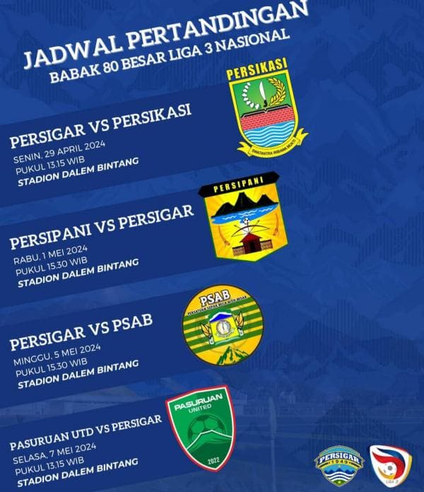 Jadwal Lengkap Persigar Garut di Liga 3 Nasional 2023/2024 Jadwal Lengkap Persigar Garut di Liga 3 Nasional 2023/2024