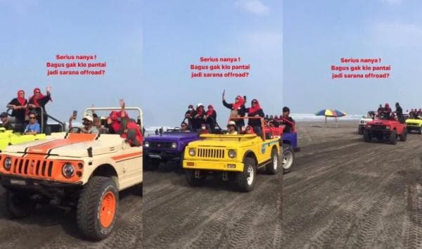 Mobil Jeep di Pantai Parangtritis Ganggu Wisatawan Viral, Netizen Takut Wisatawan Kelindes 