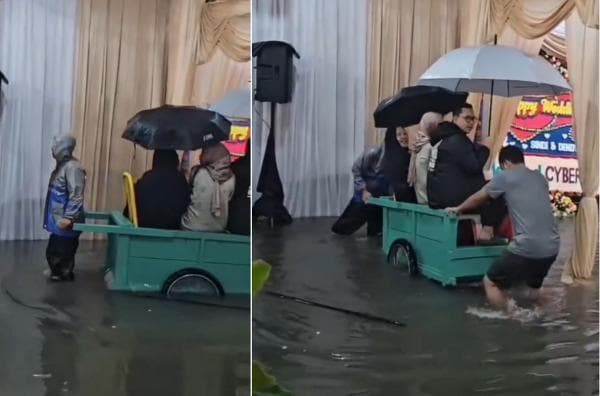 Viral Hajatan Pernikahan saat Banjir, Undangan Diangkut Pakai Gerobak