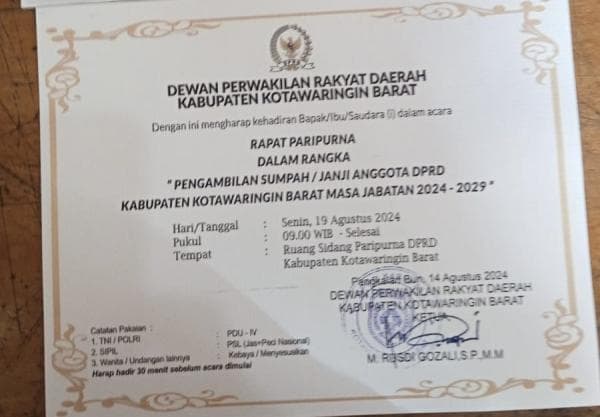 19 Agustus, 30 Anggota DPRD Kobar Periode 2024-2029 Dilantik