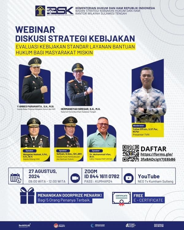 Segera Daftarakan Diri Anda, Kemenkumham Sulteng Siap Gelar Webinar Bantuan Hukum