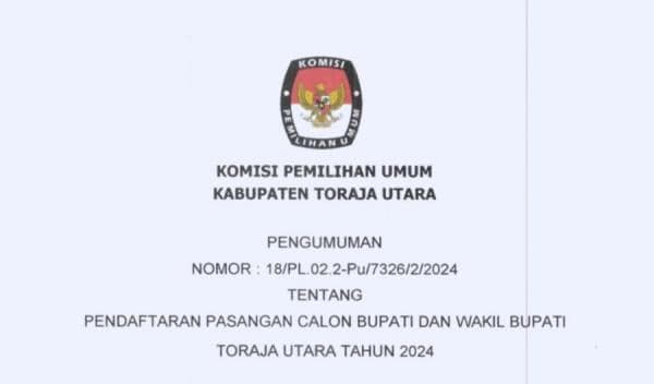 KPUD Toraja Utara Buka Pendaftaran Pasangan Calon Bupati dan Wakil Bupati Toraja Utara Tahun 2024