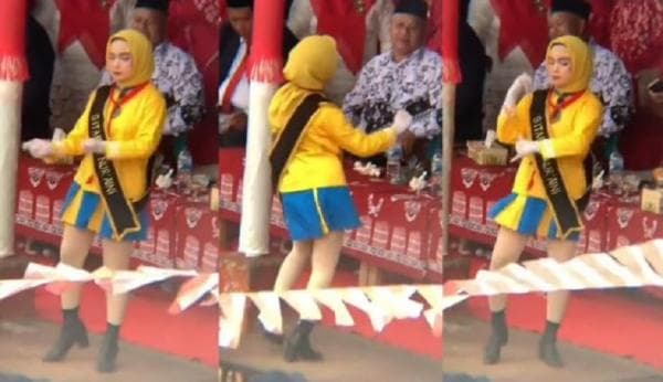 Viral, Mayoret Berbaju Kuning Pargoy Pakai Jilbab tapi Rok Mini Joget TikTok Pamer Bokong 