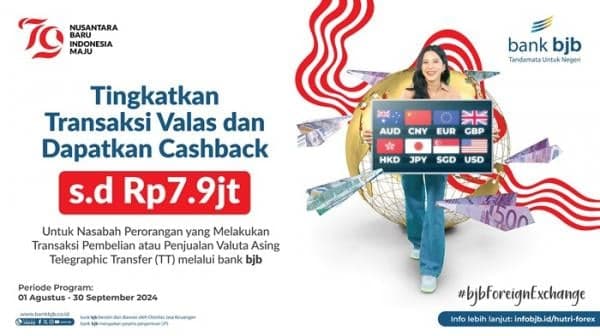 Sambut HUT ke-79 RI, Transaksi Valas di bank bjb Dapat Cashback Jutaan Rupiah