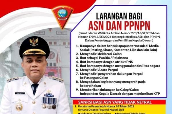 Pemkot Ambon Terbitkan Surat Edaran Netralitas ASN Jelang Pilkada 2024