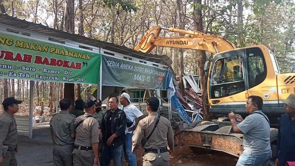 Satpol PP Kota Semarang Bongkar Puluhan Lapak PKL di Area Perhutani Mijen