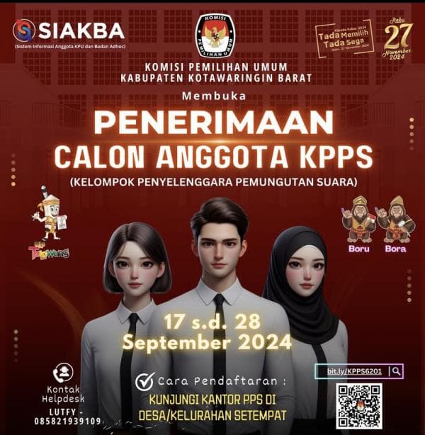 KPU Kobar Buka Rekrutmen Ribuan Anggota KPPS, 17-28 September 2024