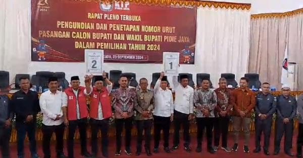 Sah ! KIP Tetapkan Nomor Urut Paslon yang Akan Berlaga Pilkada 2024 di Pidie Jaya