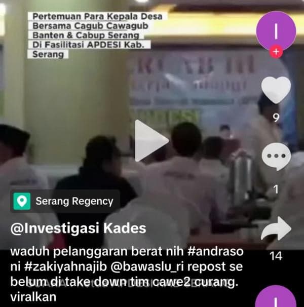 Andra Soni dan Zakiyah Dilaporkan ke Bawaslu, Diduga Bersepakat dengan Apdesi di Pilkada Banten