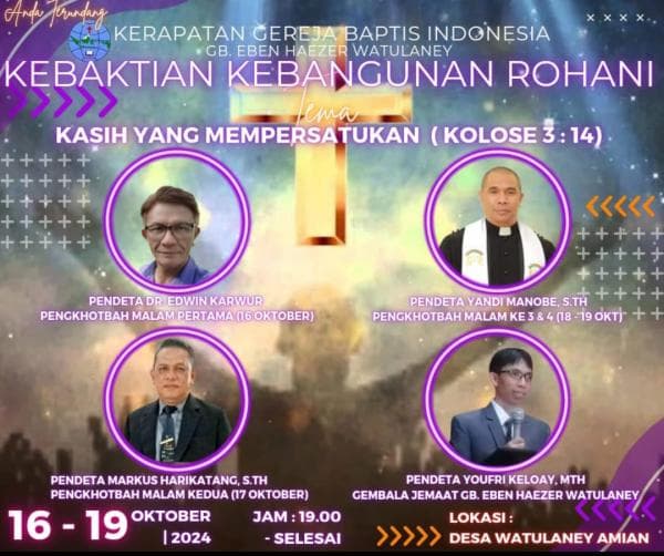 Gelar KKR, KGBI Undang Pendeta Yandi Manobe