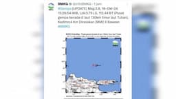 Gempa Kembali Guncang Timur Laut Tuban, Dengan Kedalaman 4 Kilometer