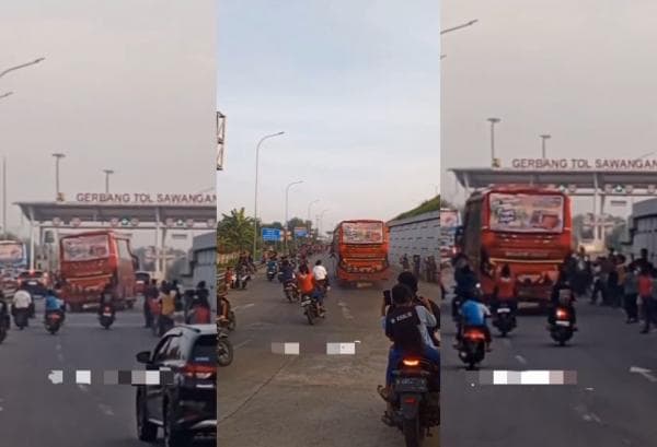 Viral! Aksi Berbahaya Anak-Anak Memancing Telolet Bus si Pintu Tol Sawangan Depok