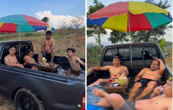 Viral Bapak-Bapak Kumpul Jadikan Mobil Pikap Kolam Renang, Serasa Liburan di Pantai Viral Bapak-Bapak Kumpul Jadikan Mobil Pikap Kolam Renang, Serasa Liburan di Pantai
