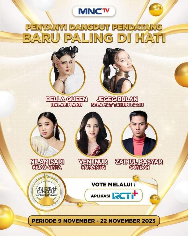 Berikut Nominasi Penyanyi Dangdut Pendatang Baru Paling di Hati di Anugerah Dangdut Indonesia 2023