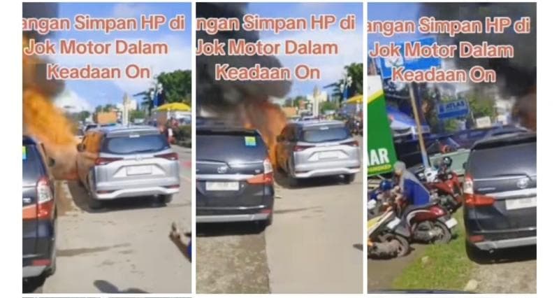 Viral Mobil Terbakar Gara-Gara Pemotor Simpan HP di Jok, Pengendara Lain Panik