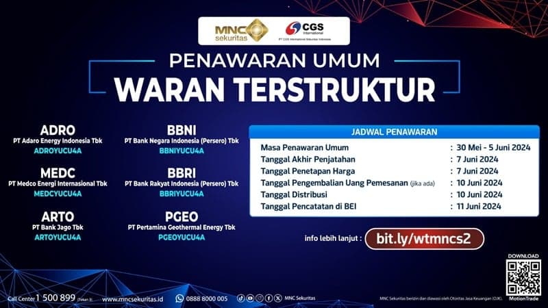 Penawaran Umum Waran Terstruktur MNC Sekuritas x CGS International Sekuritas Indonesia, Berikut Underlying dan Jadwalnya