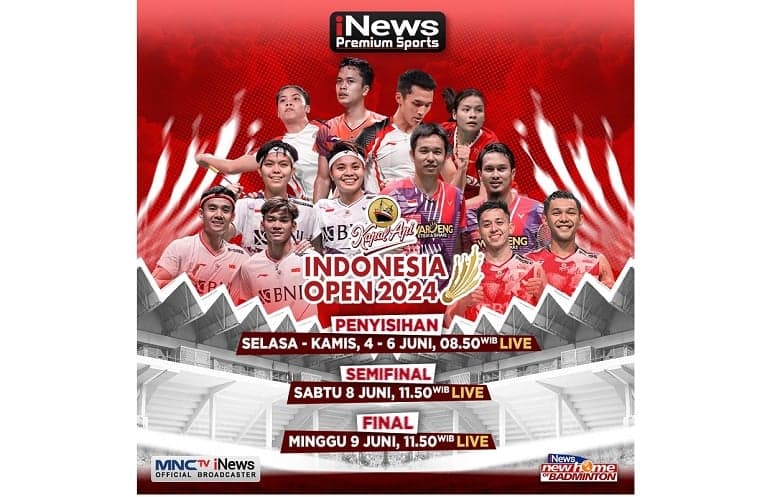 Saksikan Aksi Wakil Merah Putih di Indonesia Open 2024 Besok, Live Eksklusif iNews