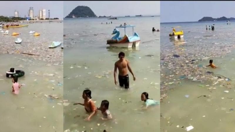 Viral Pantai Pasir Putih Lampung Dipenuhi Sampah, Wisatawan Malah Asyik Berenang