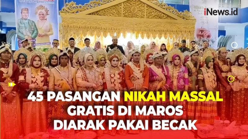 Unik! 45 Pasangan Nikah Massal Gratis Diarak Pakai Becak di Maros