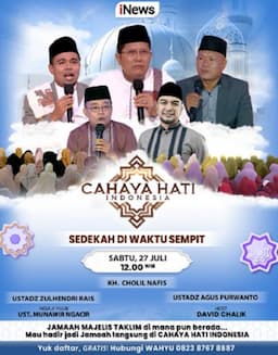 Siang Ini, Cahaya Hati Indonesia Bersedekah di Waktu Sempit Bersama David Chalik Hanya di iNews