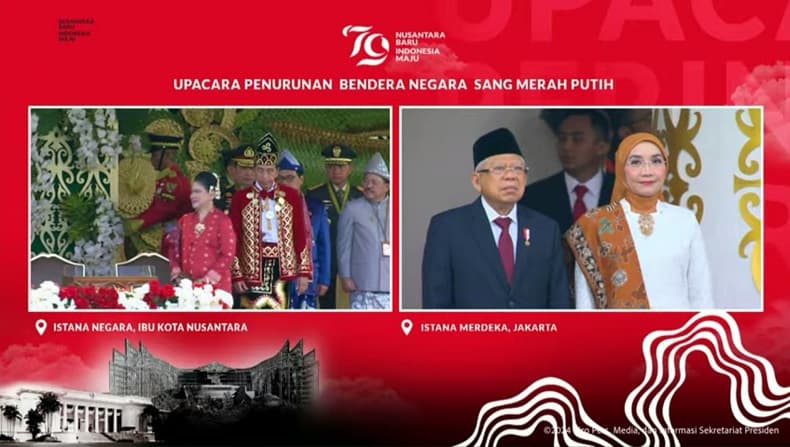 Wapres Kenakan Pakaian Sipil Lengkap saat Upacara Penurunan Bendera di Istana Merdeka