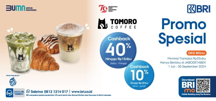 Nikmati Promo Spesial Tomoro Coffee Pakai QRIS BRImo, Makin Semangat Jalani Hari