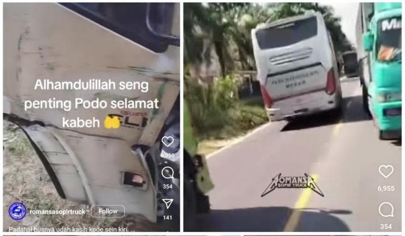 Viral Truk Kecelakaan akibat Tak Paham Kode Lampu Sein Sopir Bus, Netizen: Jam Terbang Kurang Tinggi