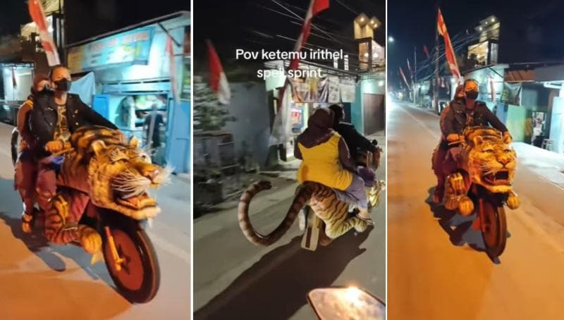 Viral Motor Berbentuk Harimau Melintas di Jalan, Netizen Kaget: Real Tiger