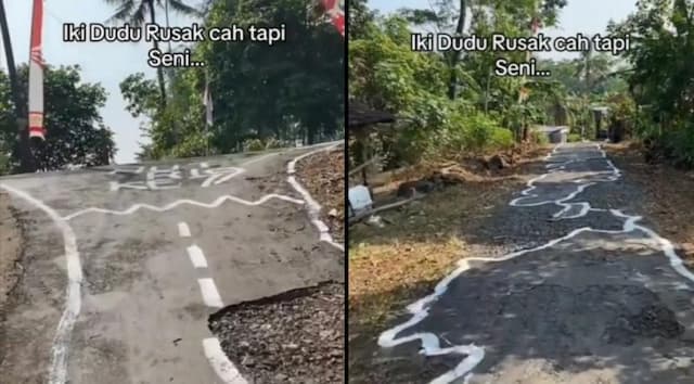 Desa Unik di Jepara Jalanan Rusak Dilukis Jadi Seni Abstrak, Netizen: Pak RT Pasti Bangga!