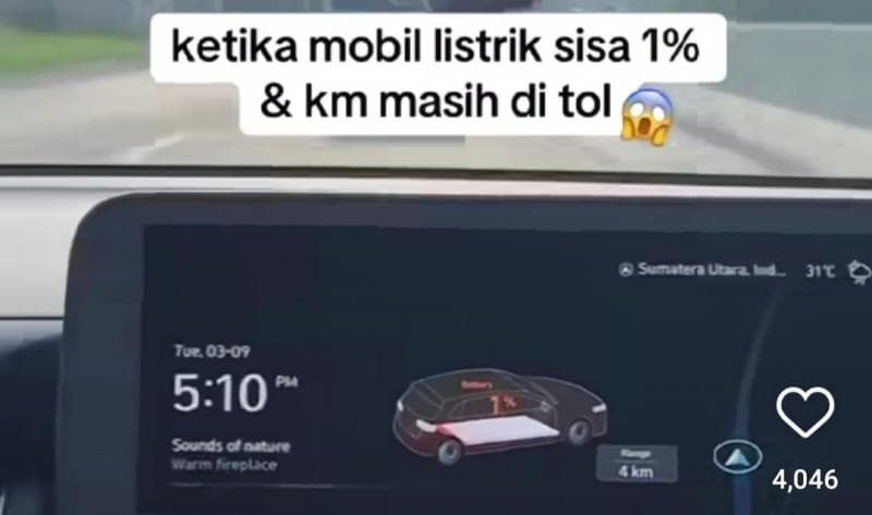 Viral Baterai Mobil Listrik Tinggal 1 Persen di Jalan Tol, Netizen Ikut Sport Jantung