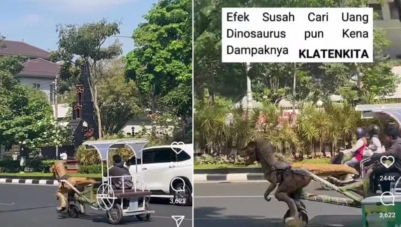 Bukan Kuda, Viral Delman Ini Ditarik Dinosaurus