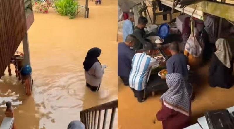 Viral Acara Hajatan di Tengah Banjir, Tamu Tetap Santai Antre Prasmanan