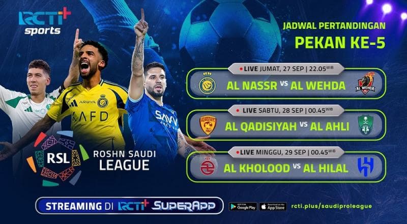 Link Live Streaming Liga Arab Saudi Pekan ke-5 di RCTI+: Cristiano Ronaldo Cs Vs Al Wehda