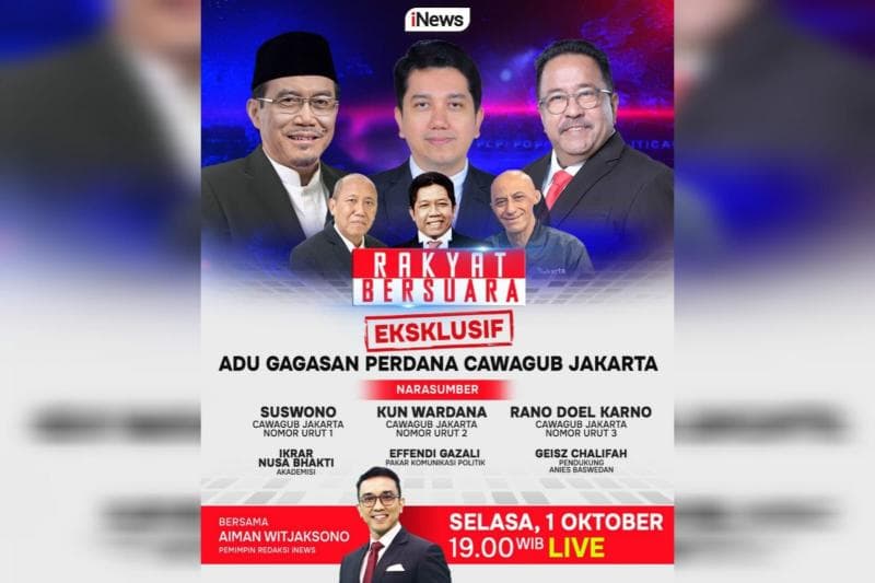 Rakyat Bersuara Besok Malam di iNews: Adu Gagasan Perdana Cawagub Jakarta 