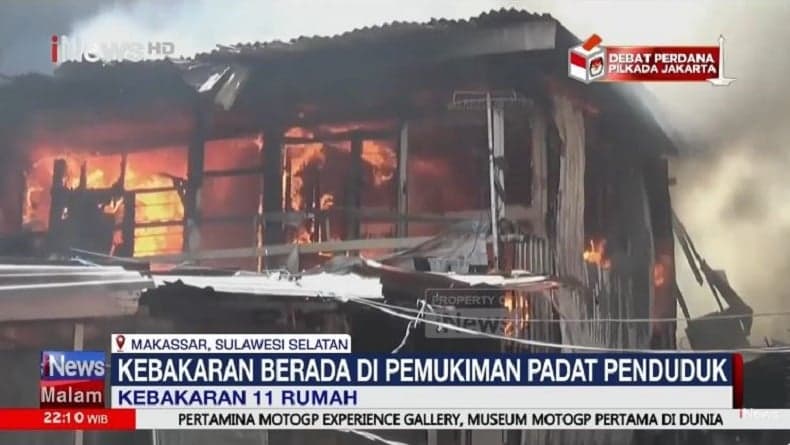 Kebakaran Hebat Hanguskan 11 Rumah di Makassar, Tidak Ada Korban Jiwa