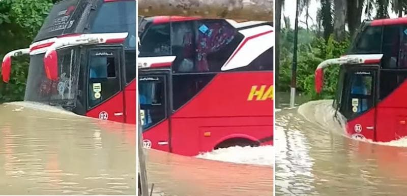 Viral Bus Nekat Terjang Banjir Setinggi Kaca Depan, Netizen Khawatir: Semoga Selamat Tujuan