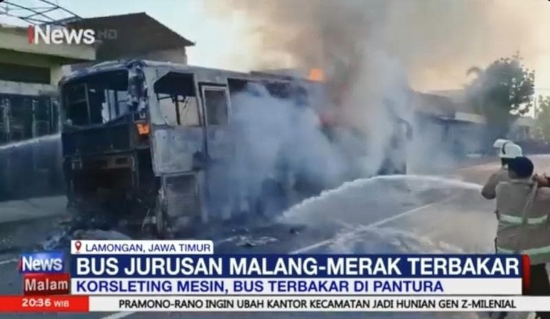 Korsleting, Bus PO Medali Mas Ludes Terbakar di Jalur Pantura