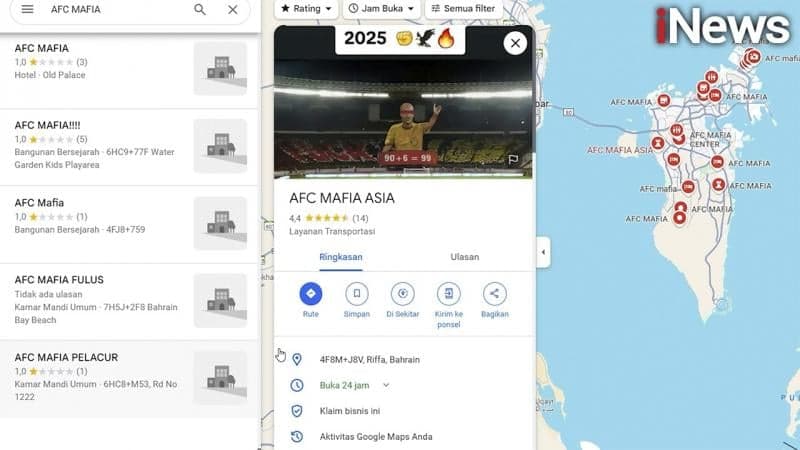 Viral 'AFC Mafia' Bermunculan di Google Maps Bahrain