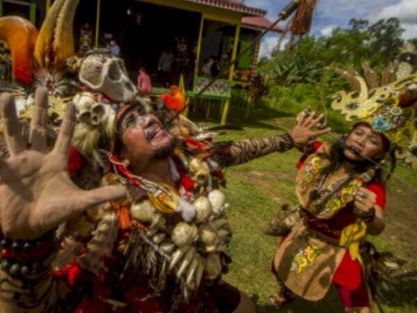 Atraksi Gigit Mandau Pria dan Wanita Dayak saat Festival Budaya Dayak Maanyan Warukin Atraksi Gigit Mandau Pria dan Wanita Dayak saat Festival Budaya Dayak Maanyan Warukin