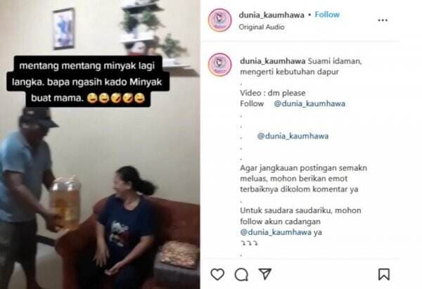 Viral! Suami Hadiahi Istri Minyak Goreng, Netizen Baper: So Sweet