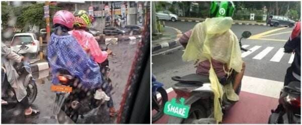 13 Potret lucu orang pakai jas hujan, aksinya bikin geleng kepala