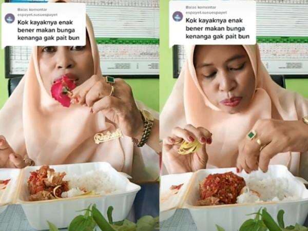 Bak Mendiang Suzanna, Ibu Guru Ini Lahap Makan Ayam Geprek Campur Bunga Mawar dan Kenanga Bak Mendiang Suzanna, Ibu Guru Ini Lahap Makan Ayam Geprek Campur Bunga Mawar dan Kenanga