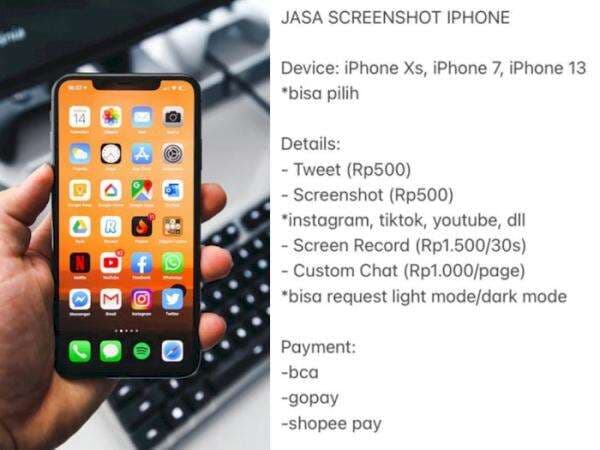 Wih! Usai Jasa Sewa iPhone, Kini Muncul Jasa Screenshot iPhone, Tarifnya Mulai Gopek Wih! Usai Jasa Sewa iPhone, Kini Muncul Jasa Screenshot iPhone, Tarifnya Mulai Gopek