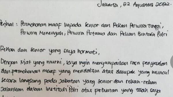 Ini Penampakan Tulisan Tangan Ferdy Sambo Ungkap Menyesal hingga Minta Maaf