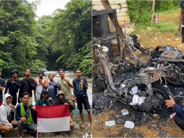 Asik Liburan di Air Terjun 7 Bidadari, Para Wisatawan Ini Syok Liat Motornya Terbakar