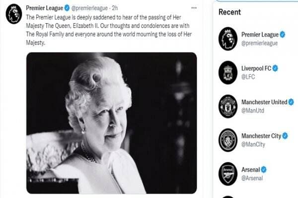 Ratu Elizabeth II Meninggal Dunia, Semua Klub Inggris Ganti Logo Medsos dengan Warna Hitam