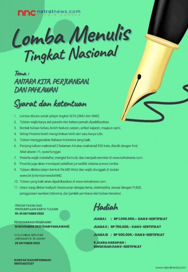 Ikut Lomba Menulis Tingkat Nasional bagi Pelajar SLTA, yuk!