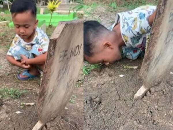 Nyesek, Momen Bocah Panggil-Panggil Ayah di Makam, Berharap Dijawab Bikin Mewek!